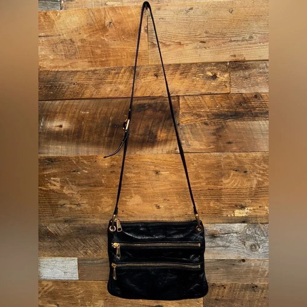 Hobo The Original Black Leather Triple Zip Crossbody Bag